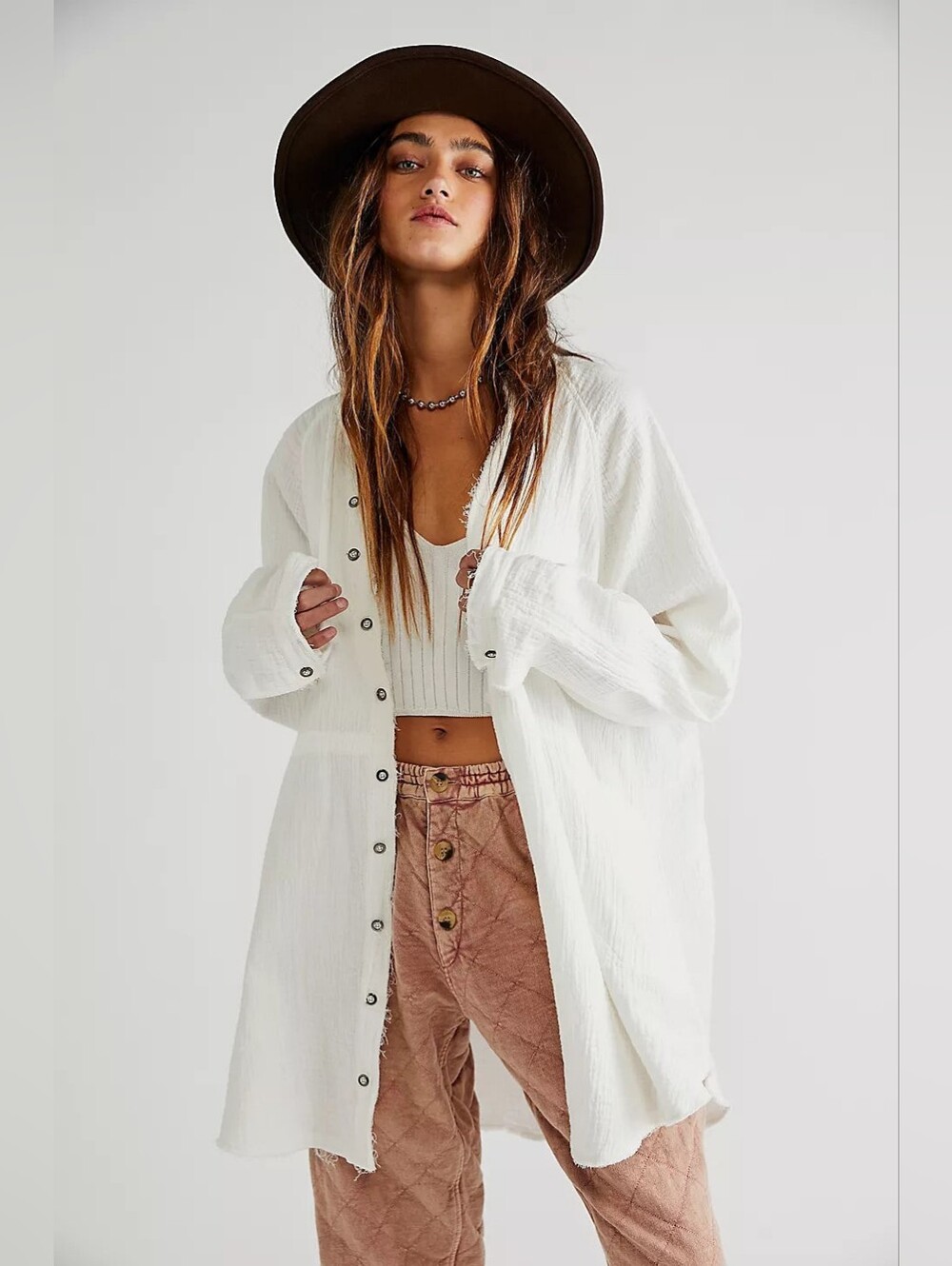 Free People White Button Down Cotton Shirt Large | Free People Summer Daydream